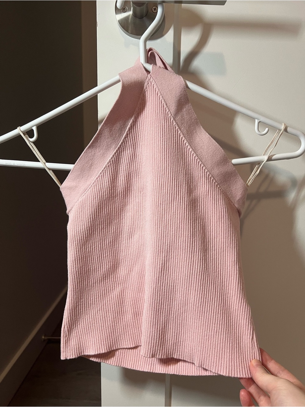 Wilfred Aritzia Pink Ribbed Halter Tank Top